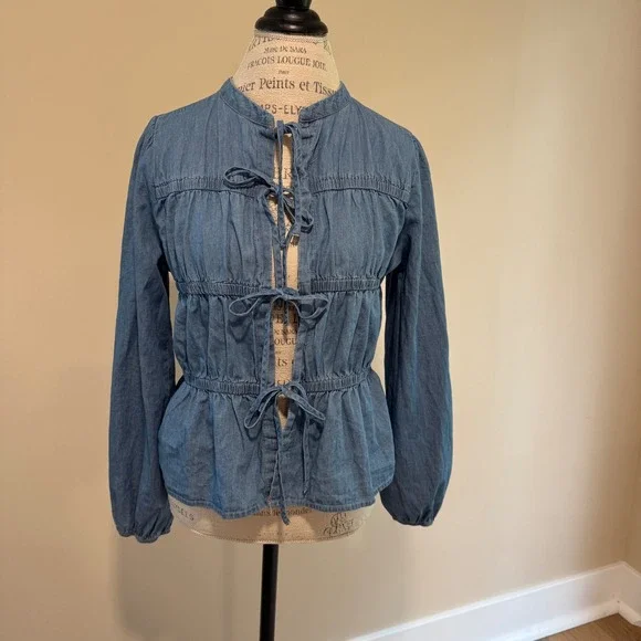 Sweet Rain Women's Blue Tie In Front Blouse Size M - Picture 1 of 5